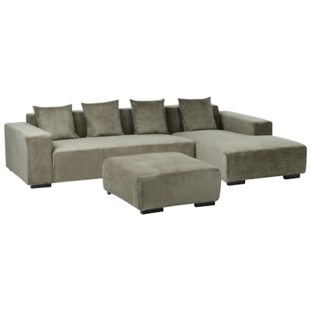 Sofa narożna z otomaną LUNGO Sztruks Zielony Lewostronny