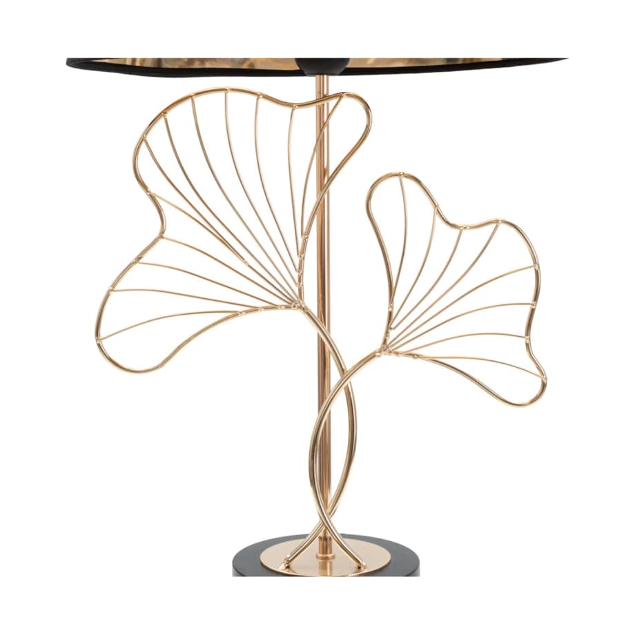 Lampa stołowa Leaves, kolor czarny i złoty, żelazo, PVC i poliester, 30 x 30 x 60 cm, 1 x E27, motyw: liście, do salonu i sypialni, Mauro Ferretti