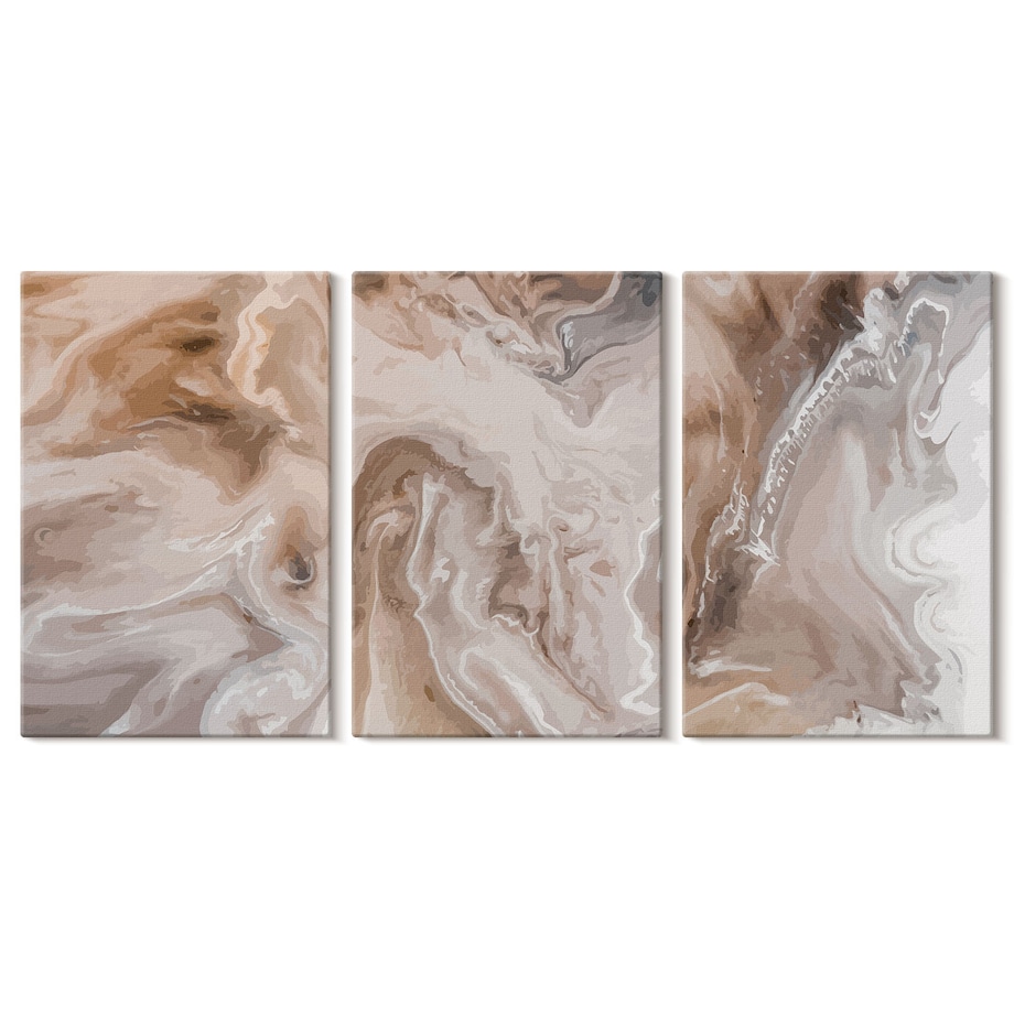 Zestaw 3 małych obrazów na płótnie - Kamień abstrakcyjny marmur - brązowy