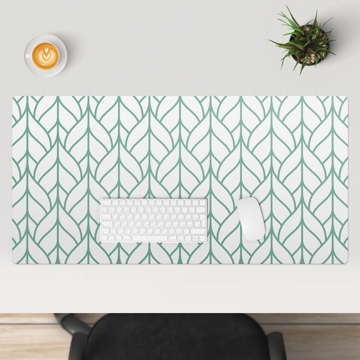 Zielona mata na biurko Liście we wzorze, 100x50 cm