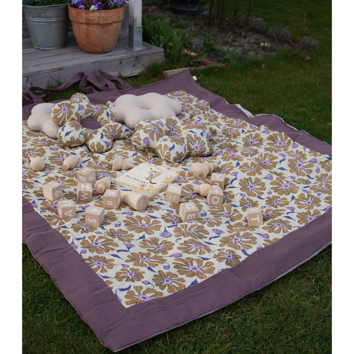 Flower Power – muślinowy koc piknikowy XXL – mata piknikowa 180×150 cm