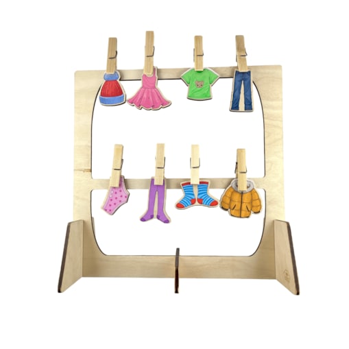 Układanka lewopółkulowa drewniana ze spinaczami - Wieszamy pranie z kartami