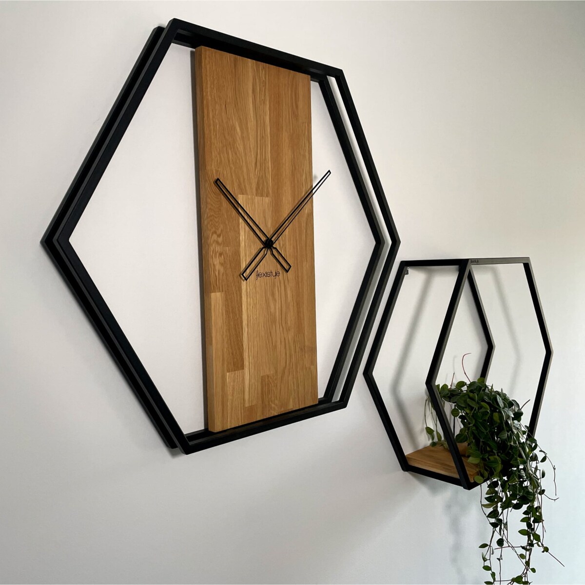 Półka loft hexagon dębowa 60cm 3d