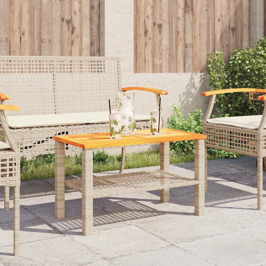 vidaXL Stolik ogrodowy, beżowy, 70x38x42 cm, polirattan i akacja
