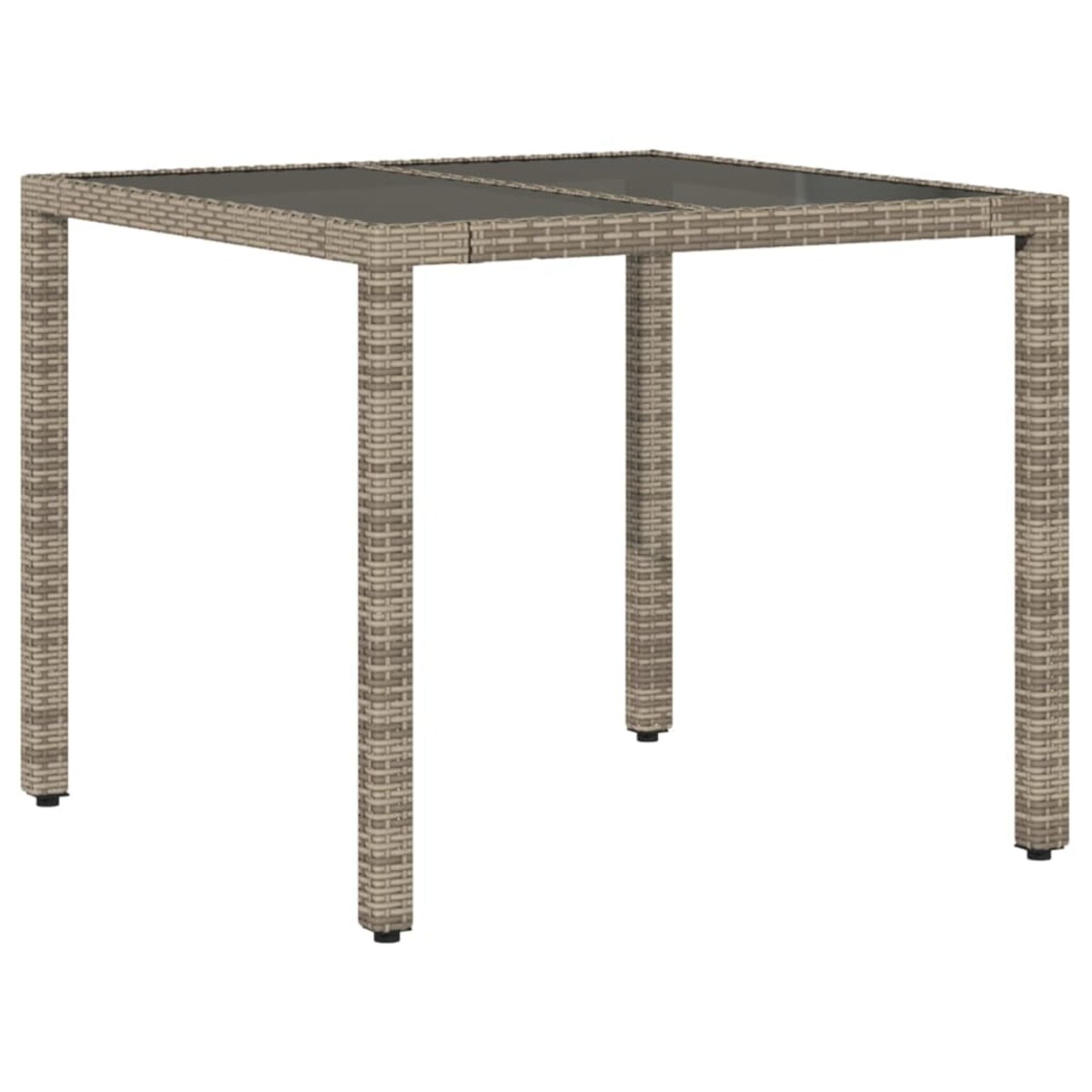 vidaXL Stół ogrodowy ze szklanym blatem, szary, 90x90x75 cm, rattan PE