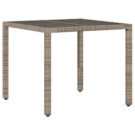 vidaXL Stół ogrodowy ze szklanym blatem, szary, 90x90x75 cm, rattan PE