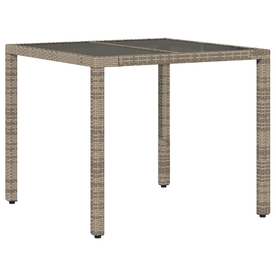 vidaXL Stół ogrodowy ze szklanym blatem, szary, 90x90x75 cm, rattan PE
