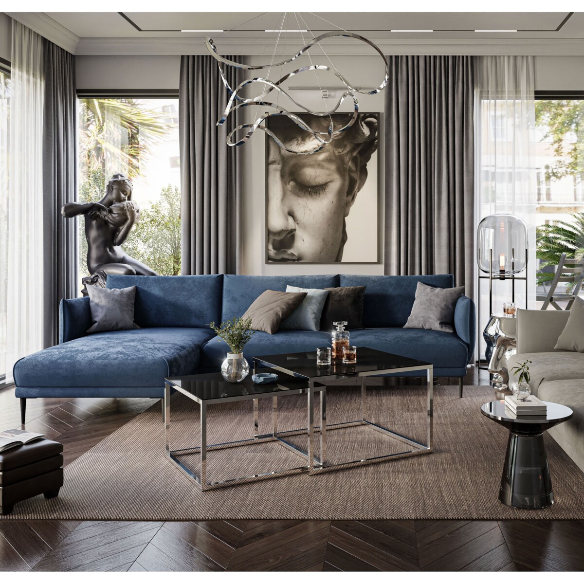 Ława 2w1 YOSHI chrom czarne szkło 35/41 cm