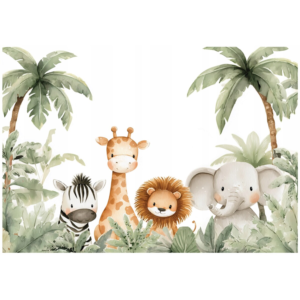 Fototapeta Dla Dzieci Na Flizelinie Zwierzęta Palmy Zielony 300x210