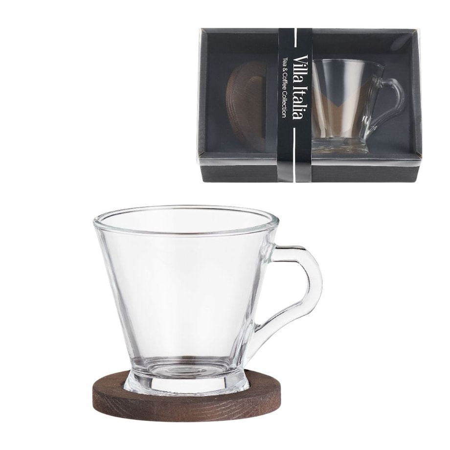 VILLA ITALIA Filiżanka szklana z podstawką Zestaw prezentowy BRUNA