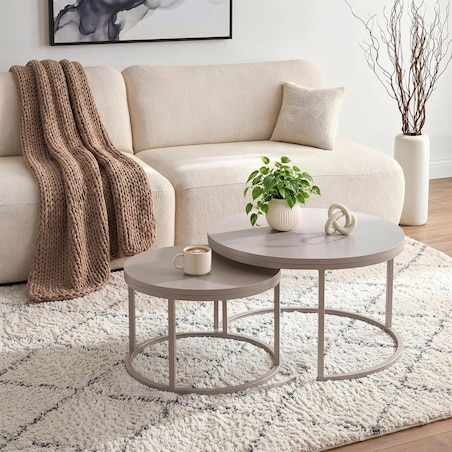 Zestaw 2 stolików kawowych okrągłych kaszmir do salonu Ø80/Ø60 cm NELLY MAX