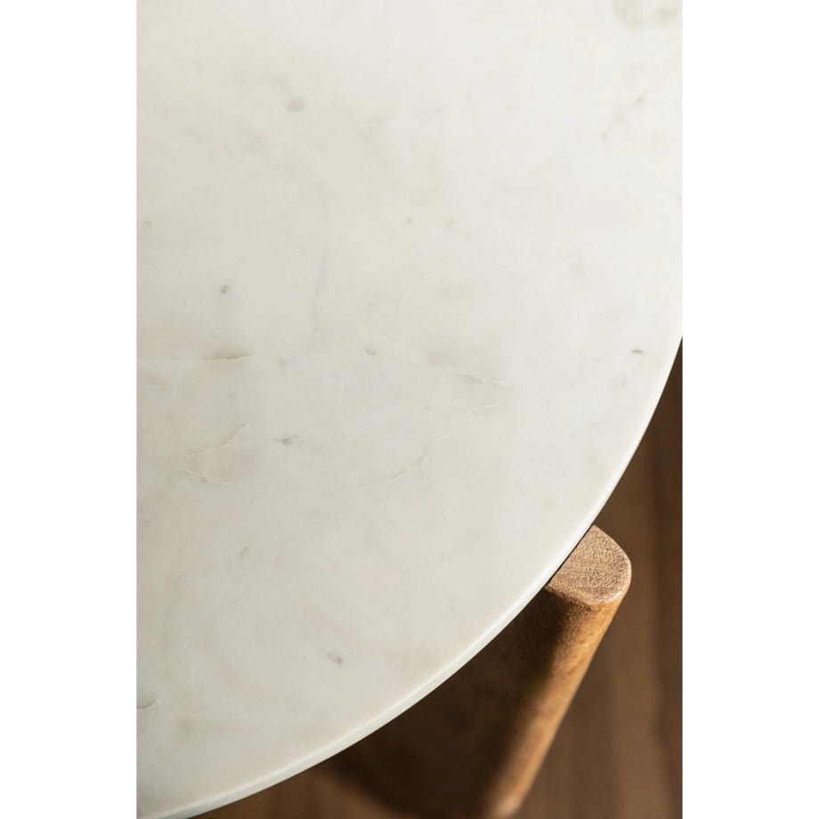 Komplet 2 stolików kawowych z białego marmuru i drewna mango Lavinia