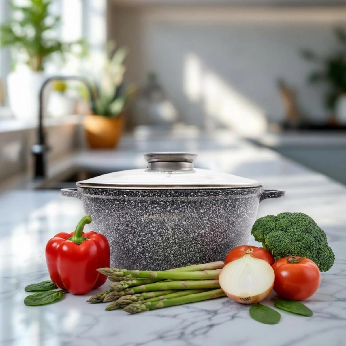 Garnek ceramiczny z pokrywką 28CM 6.5L na indukcję gaz kamienny MASTERPAN