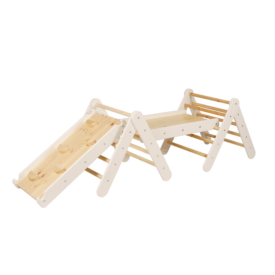 Meowbaby® Dwie Drewniane Drabinki dla Dzieci + Dwie Zjeżdżalnie-Ścianki wspinaczkowe, Zestaw Biały