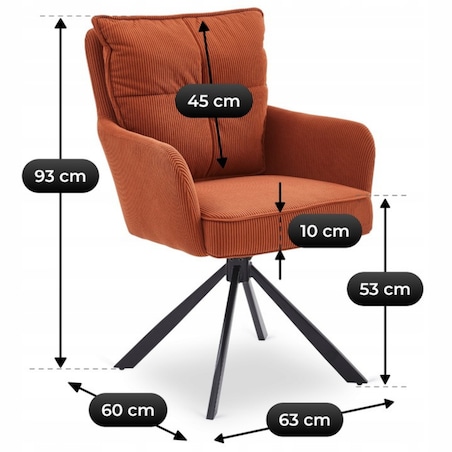 Krzesło Obrotowe Kubełkowe Tapicerowane Do Jadalni Sztruks Rudy CITY