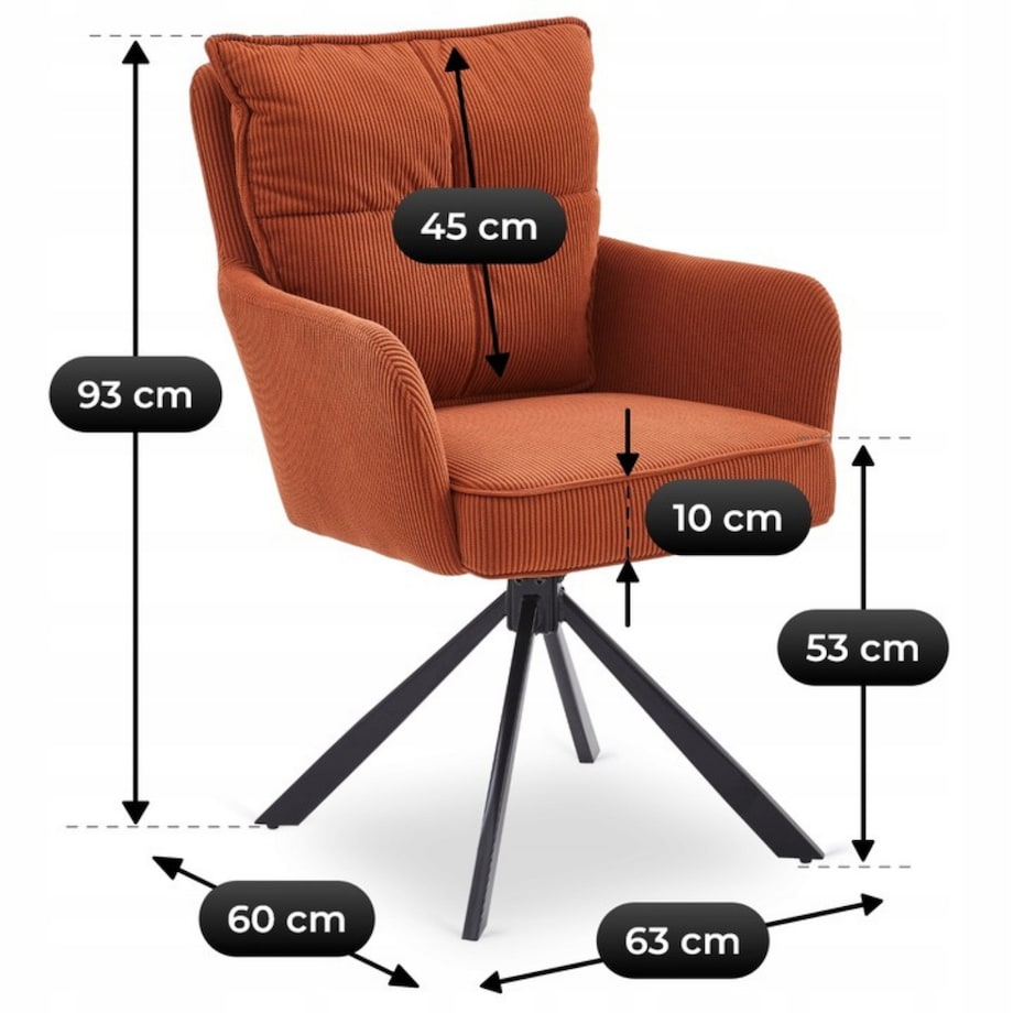 Krzesło Obrotowe Kubełkowe Tapicerowane Do Jadalni Sztruks Rudy CITY