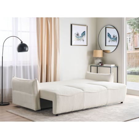 Sofa rozkładana z pojemnikiem boucle biała KRAMA