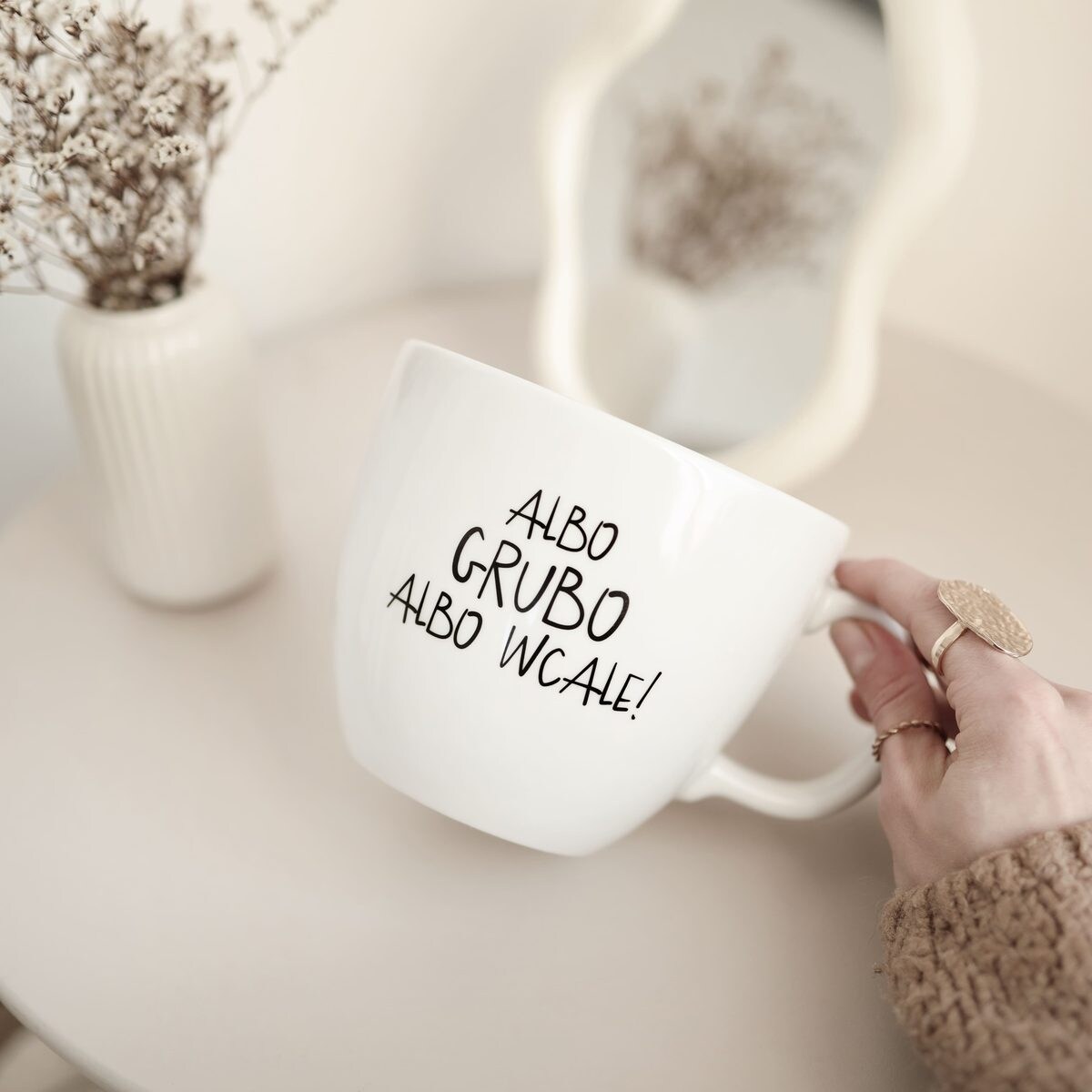 Kubek porcelanowy 1 l „Albo grubo albo wcale!” zabawny prezent