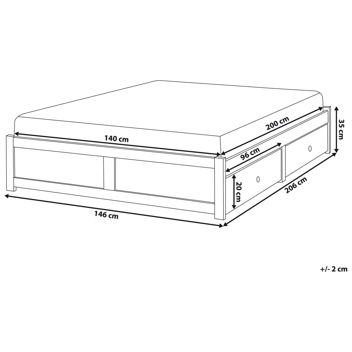 Łóżko z szufladami bez zagłówka BRUX 140 x 200 cm Biały