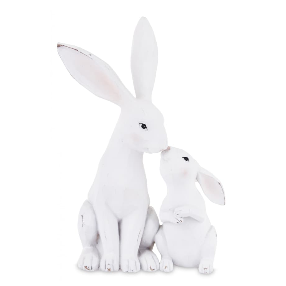 Dekoracja - figurka 2 białe przytulone 27x18x11 cm ZAJĄCZKI-2