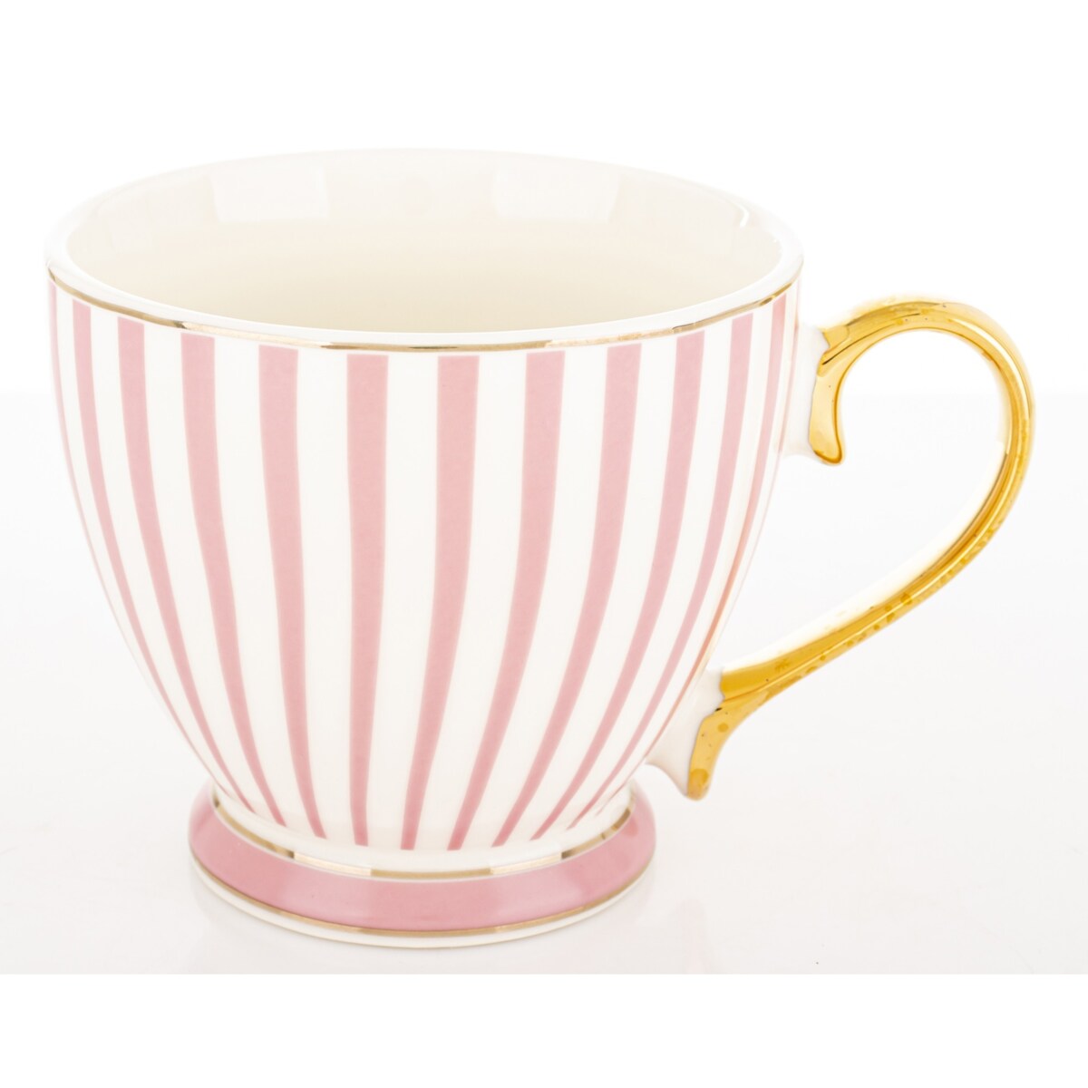 Kubek-filiżanka porcelanowy w paski w pudełku 450 ml TASSA - różowy