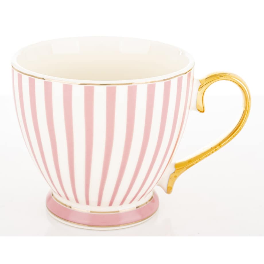 Kubek-filiżanka porcelanowy w paski w pudełku 450 ml TASSA - różowy