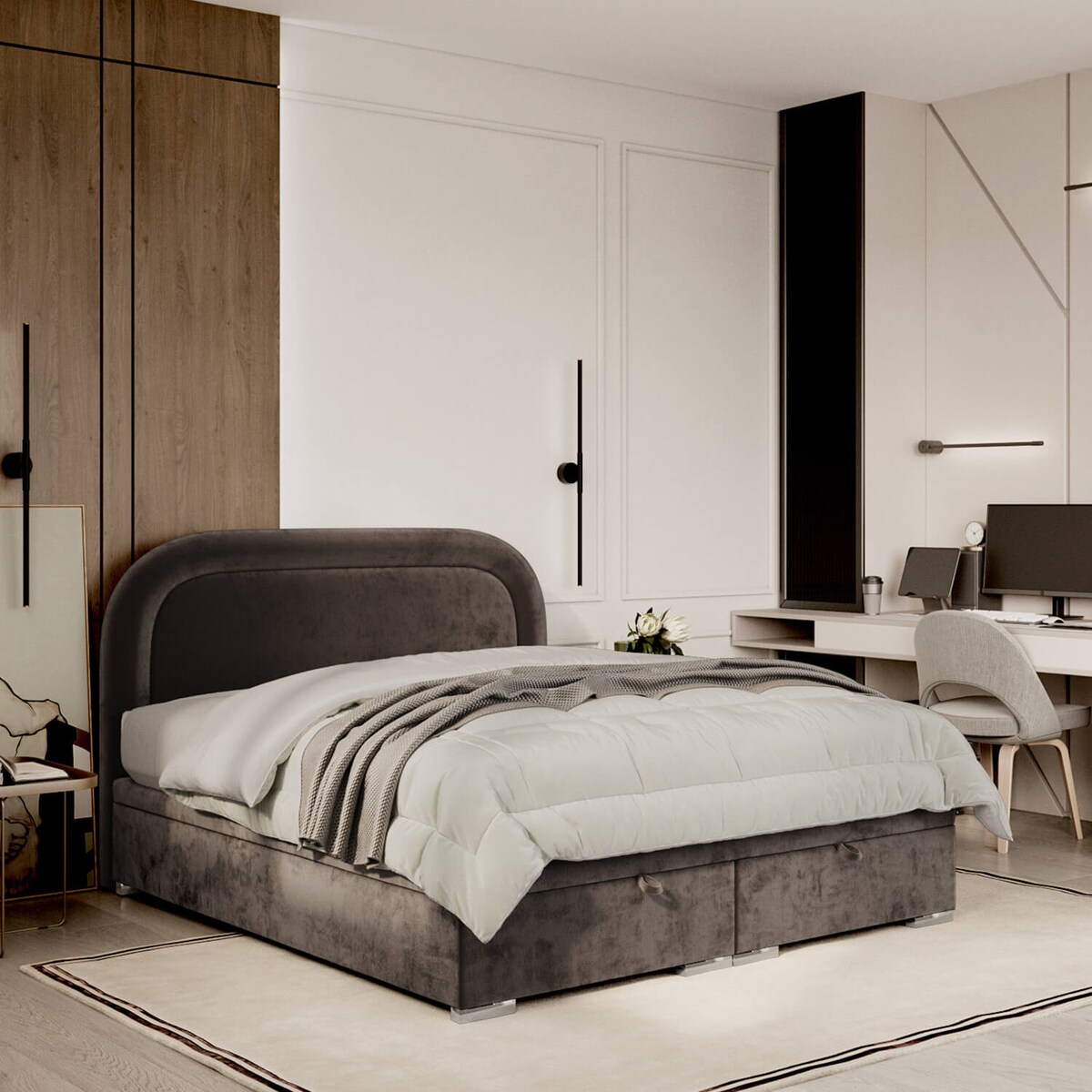 Łóżko tapicerowane HARMONY 180x200 z pojemnikiem, Brązowy, tkanina Lotta 39