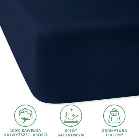 Prześcieradło satynowe z gumką 90x200 kolor ciemny granat
