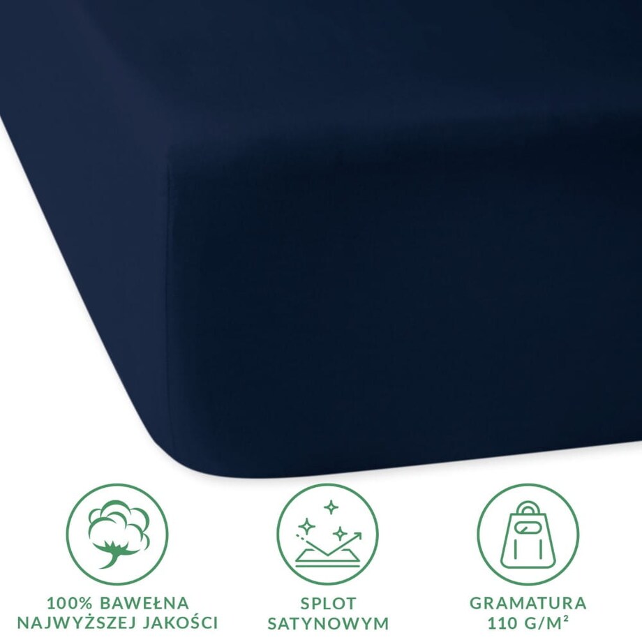 Prześcieradło satynowe z gumką 90x200 kolor ciemny granat