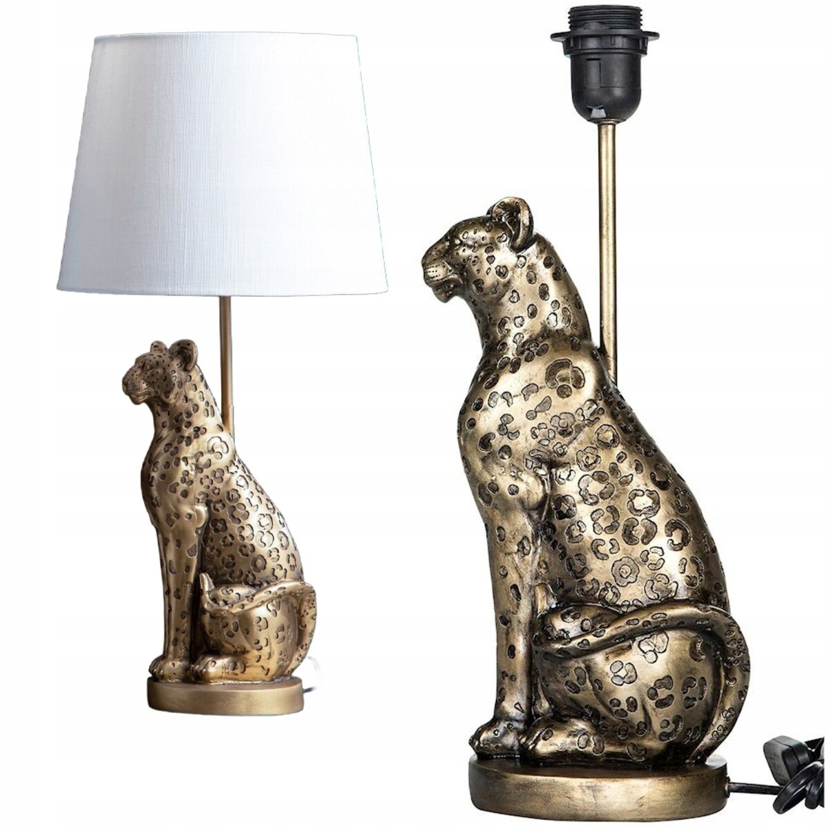 LAMPA LAMPKA NOCNA GLAMOUR STOŁOWA BIURKOWA ZŁOTA LAMPART LEW 40cm E27