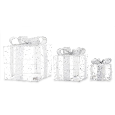 Dekoracja pudełka 3 szt. świecące LED 23x20x20 i 18x15x15 i 13x10x10 cm GABISO srebrny