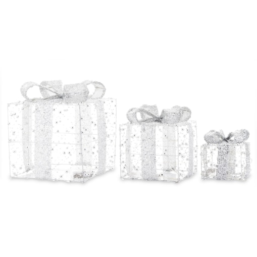 Dekoracja pudełka 3 szt. świecące LED 23x20x20 i 18x15x15 i 13x10x10 cm GABISO srebrny