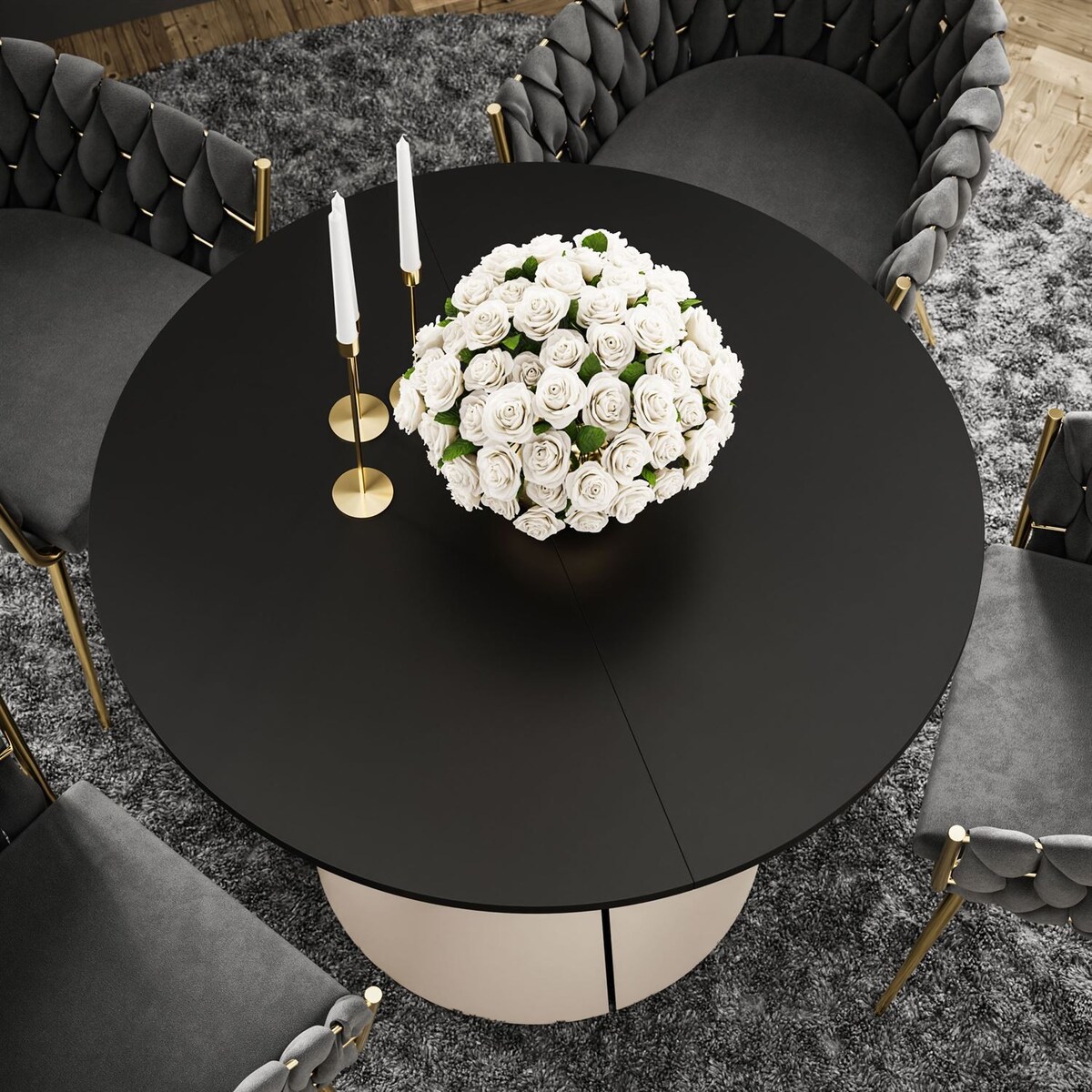 Okrągły stół rozkładany LAVA, średnica 100cm, kaszmir / czarny mat