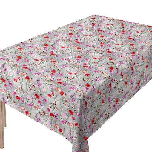 Obrus plamoodporny Minos Goździki szary - 130x200 cm - wielokolorowy