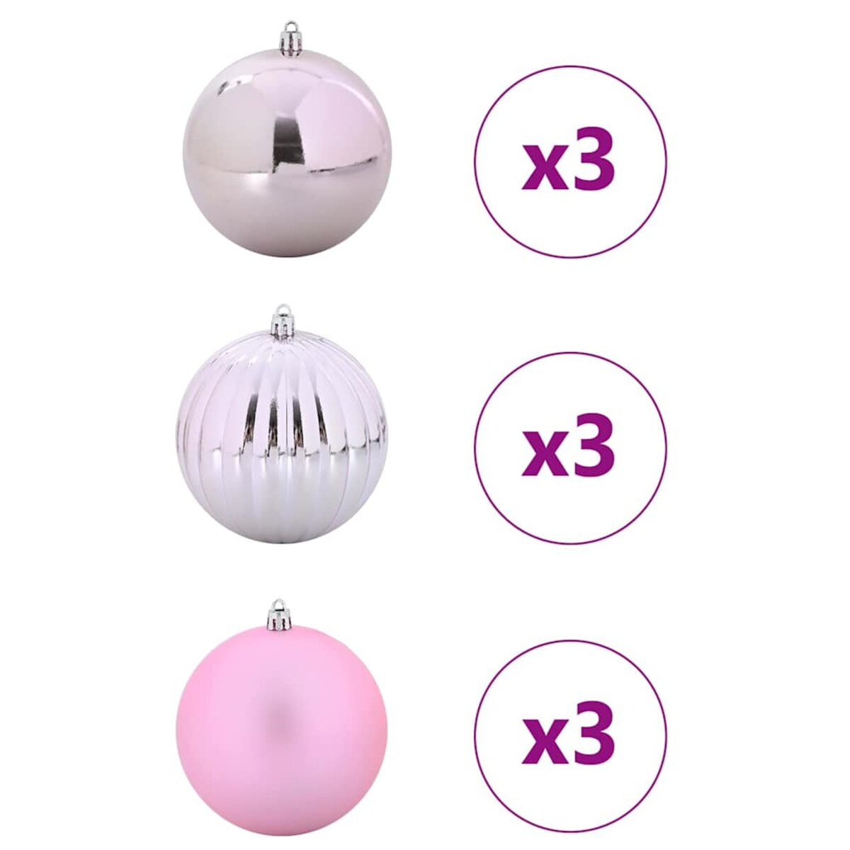 vidaXL Zestaw Bombek Choinkowych 9 pcs Różowy