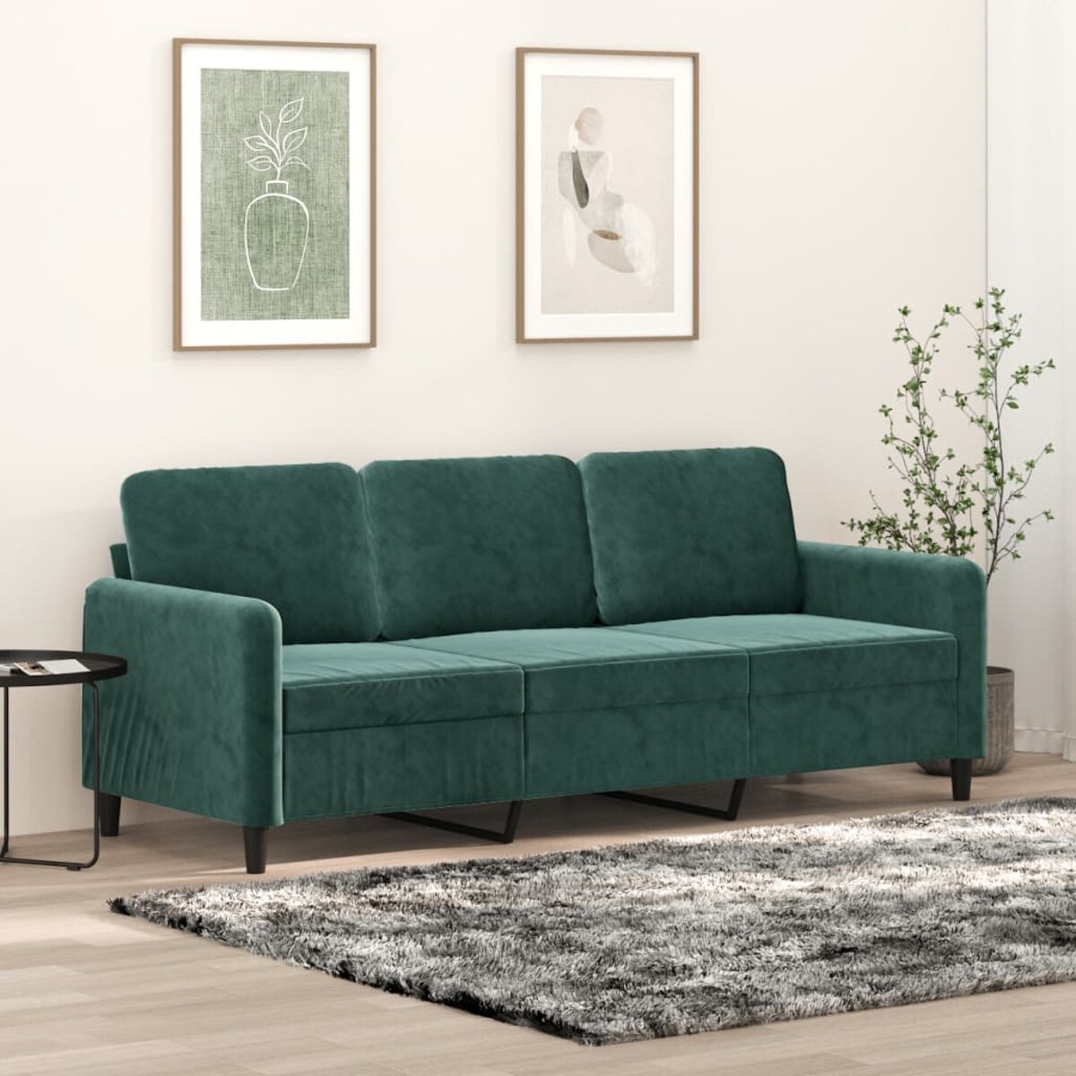 vidaXL Sofa 3-osobowa, ciemnozielony, 180 cm, obita aksamitem