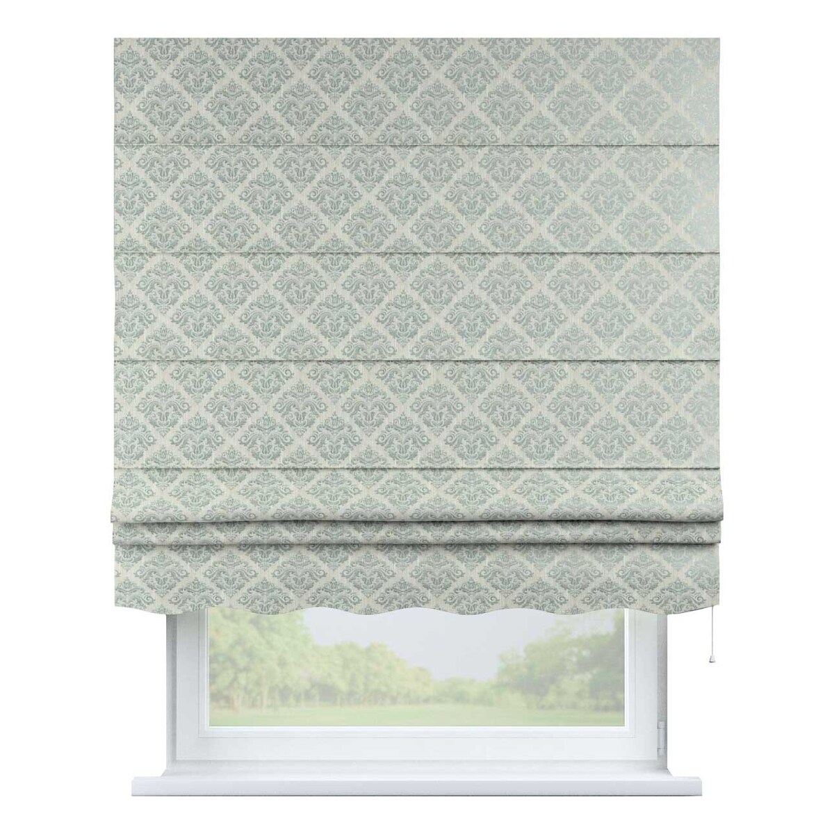 Roleta rzymska Florencja, srebrno-niebieski ornament na szarym tle, Imperia Premium