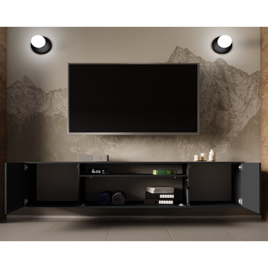 Szafka RTV LION 200 cm na metalowych nogach, do pokoju gościnnego-grafitowa