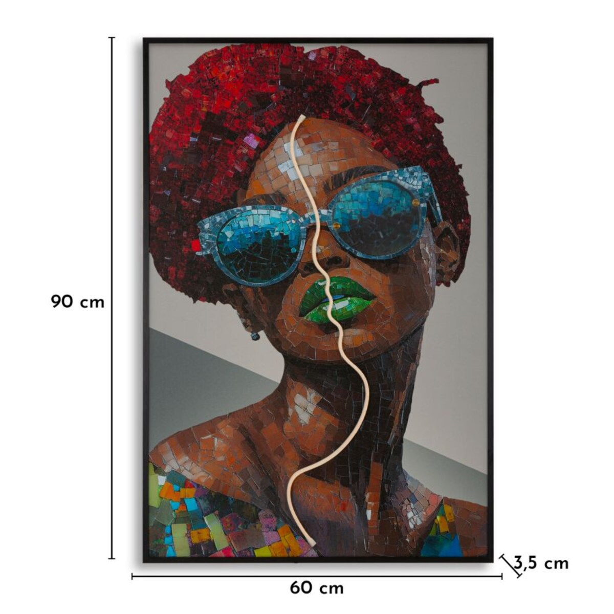 Obraz na płótnie Afro, kolor wielokolorowy, płótno i płyta MDF, 60 x 90 cm, LED, 3D, styl nowoczesny, dekoracja ściany do salonu, Mauro Ferretti