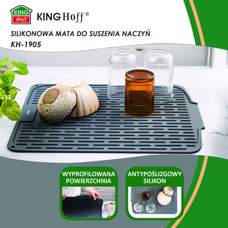 Mata do suszenia naczyń silikonowa 46x40cm szara KINGHOFF