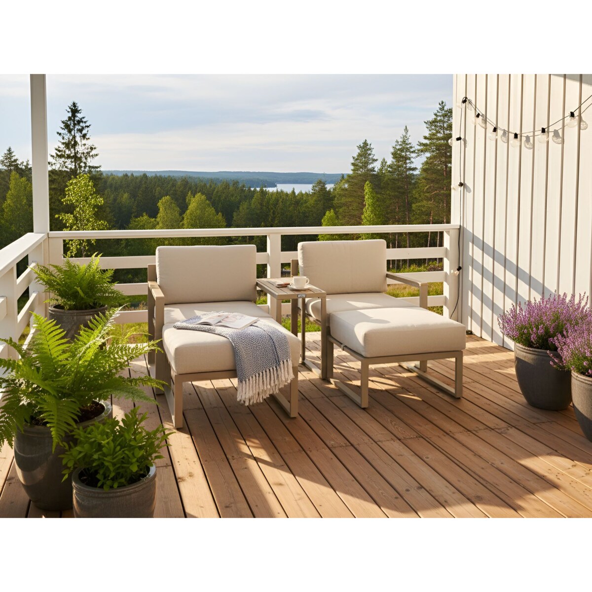 Zestaw ogrodowy ze stolikiem i otomaną dla 2 osób NOCI Modułowy Metal Beżowy