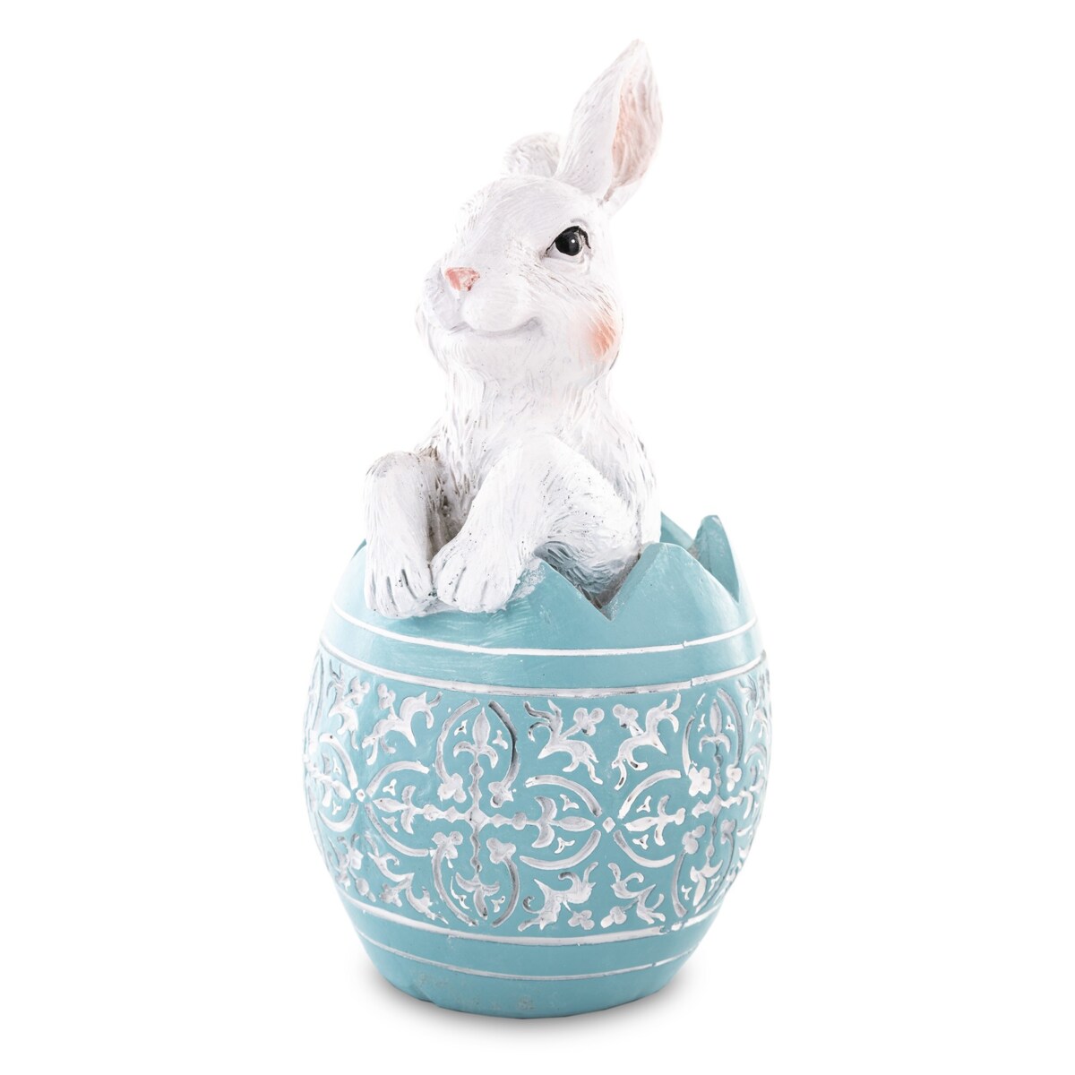 Dekoracja - króliczek w skorupce PISANKI 12x7,5x7,5 cm niebieska
