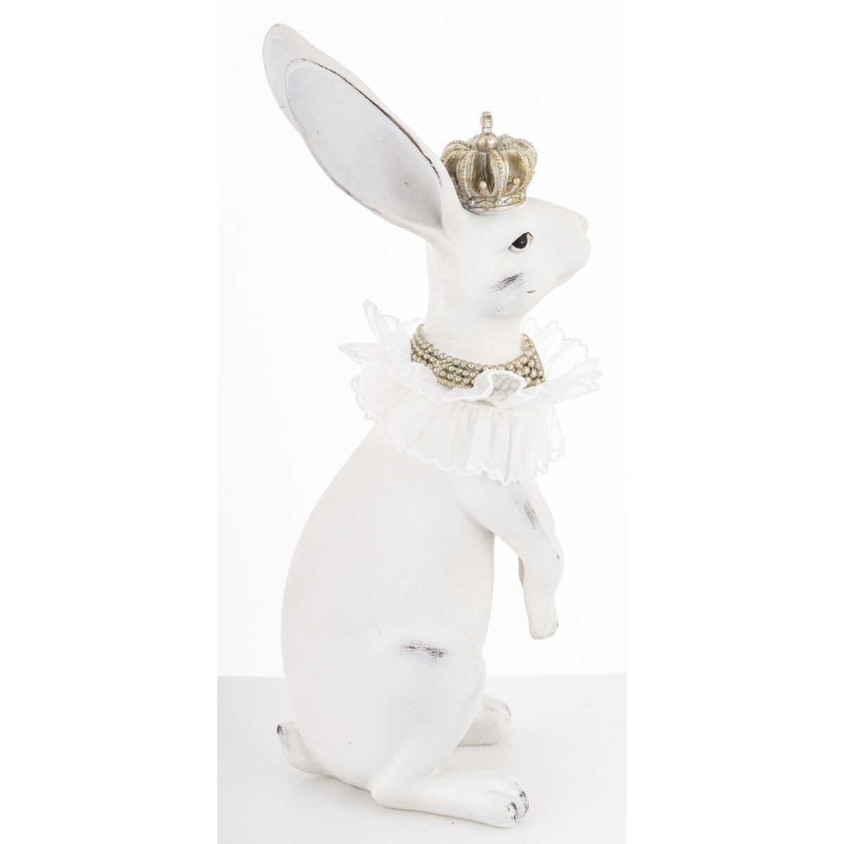 Figurka - biały królik z koroną 40x12x15 cm REGO