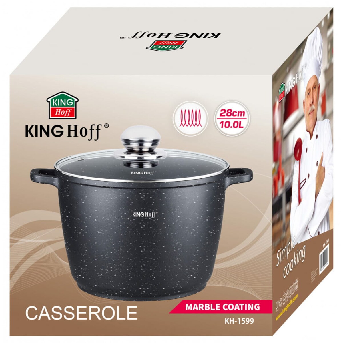 Garnek z powłoką marmurową 10L 28cm indukcja gaz KINGHOFF