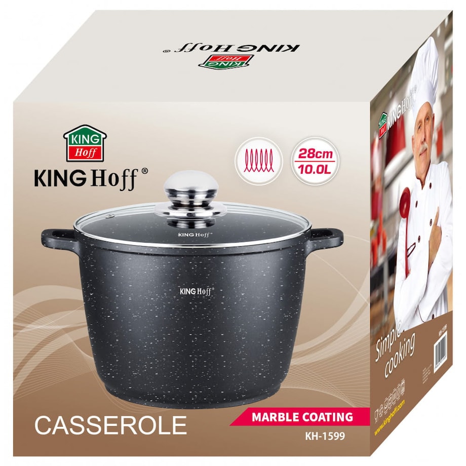 Garnek z powłoką marmurową 10L 28cm indukcja gaz KINGHOFF