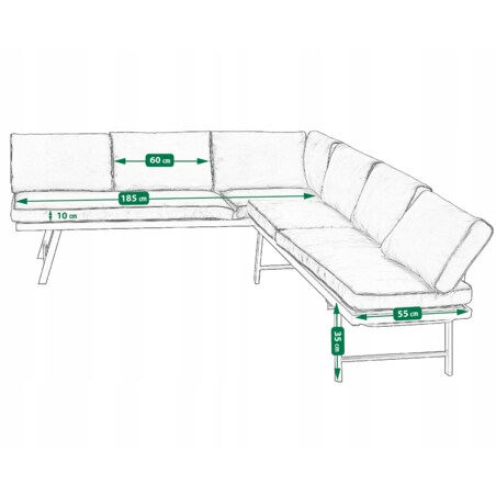 Modułowy zestaw mebli ogrodowych z sofami posiadającymi funkcję leżanki