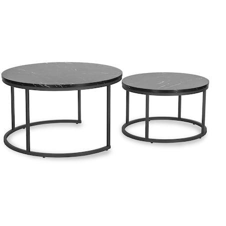 Zestaw Stolik Kawowy Okrągły 2w1 Ława Do Salonu Czarny Marmur MAURO MAX