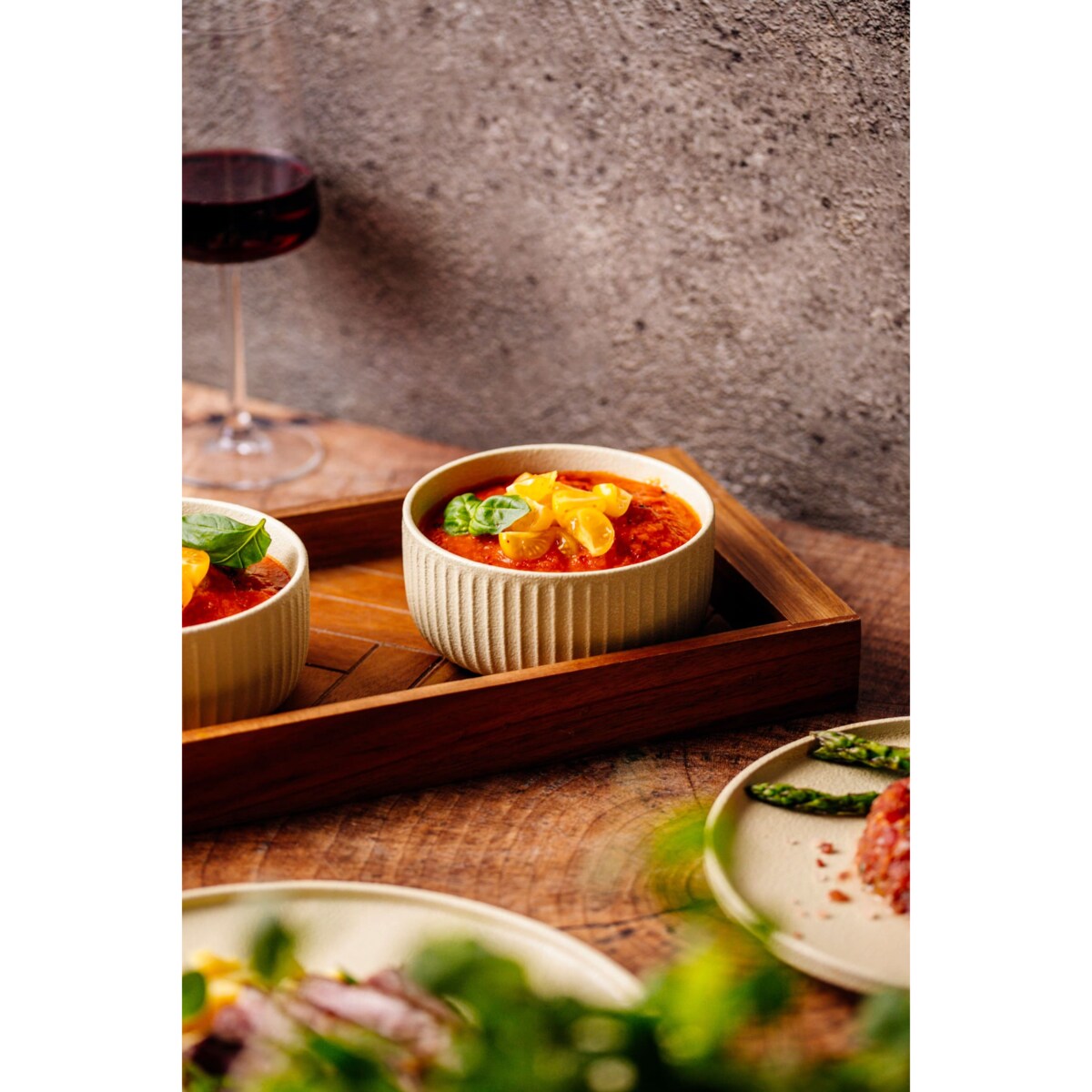 Serwis obiadowy Anun beżowy na 6 osób 18 szt. Nowoczesny Do zmywarki Komplet talerzy