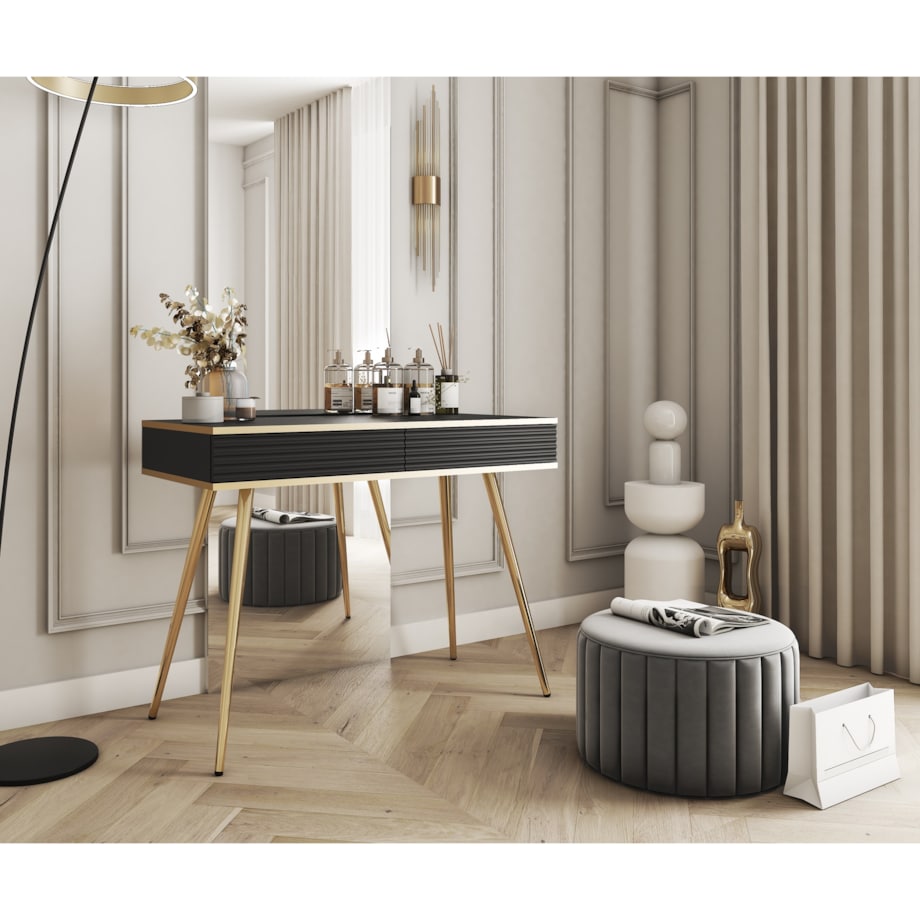 Toaletka ryflowana POLO 102 na wysokich złotych nóżkach, czarna