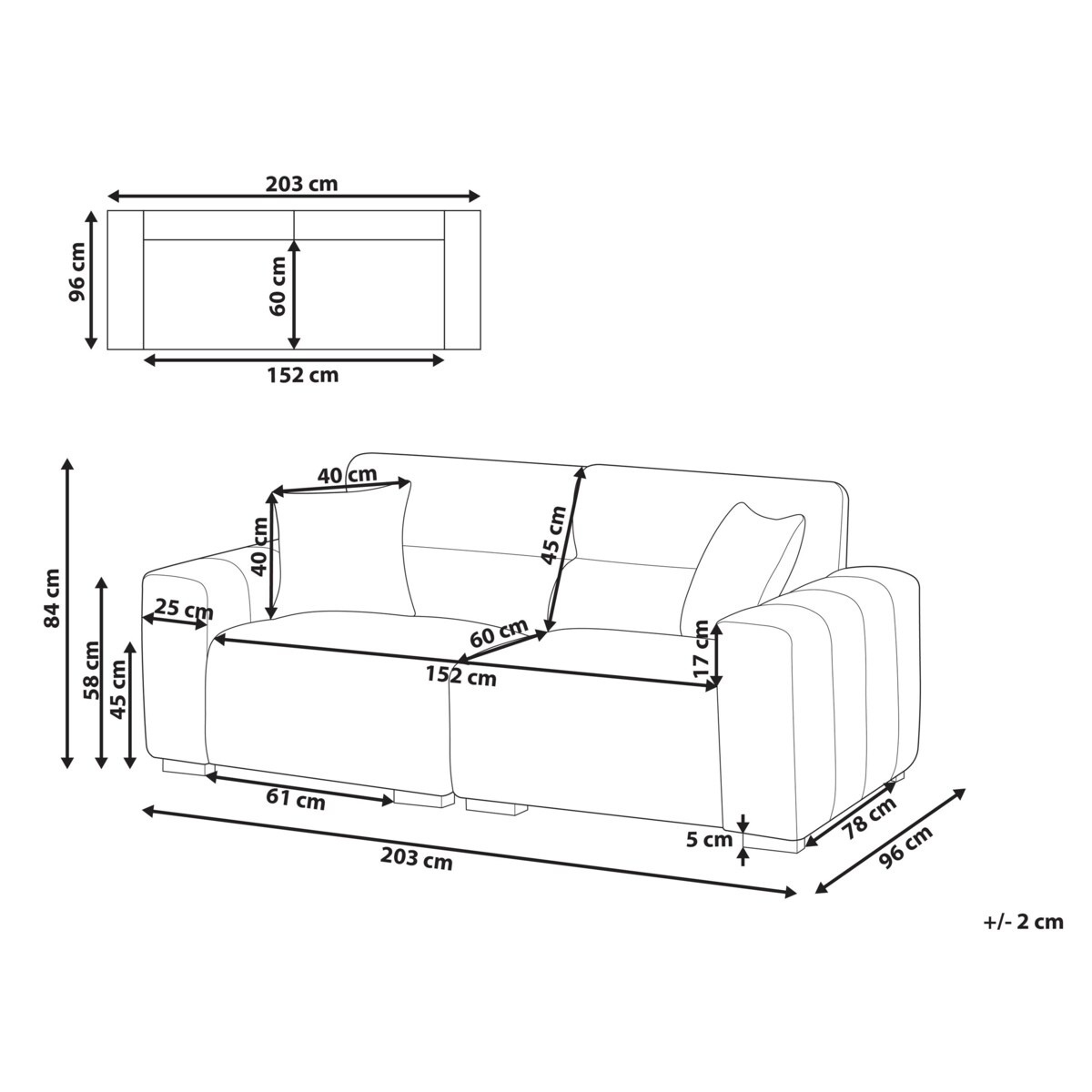 Sofa 3-osobowa czarna FAUSKAN